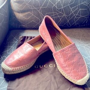 Gucci 100% authentic Signature Leather Pink Espadrilles 38.5 (fits like 38)